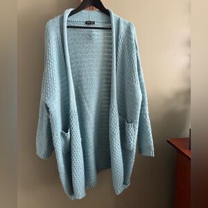 Women's Light Blue Open-Front Sweater